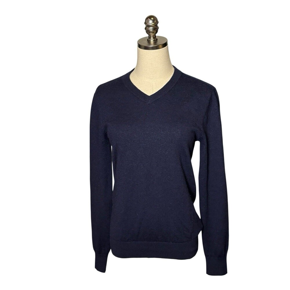 DKNY Navy Blue V-Neck Sweater Merino Wool Blend Ladies S